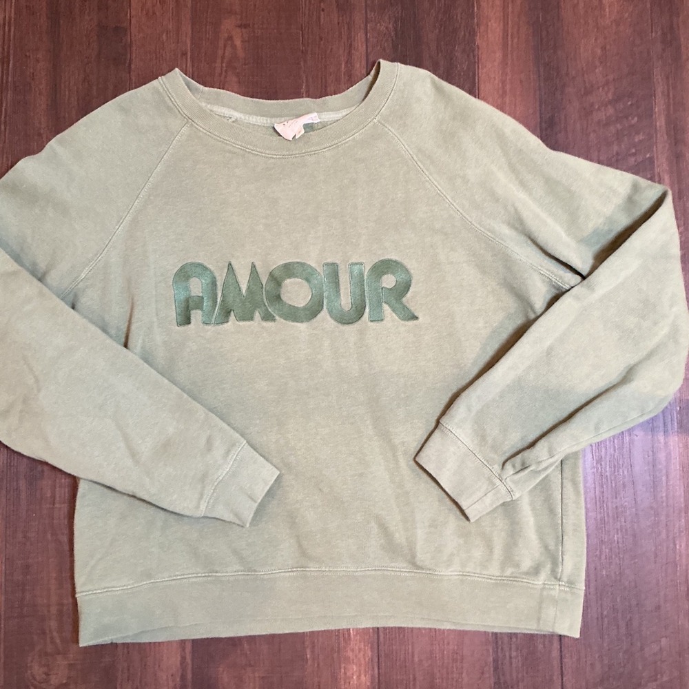 Sezane Olive Green AMOUR Pullover Sweatshirt